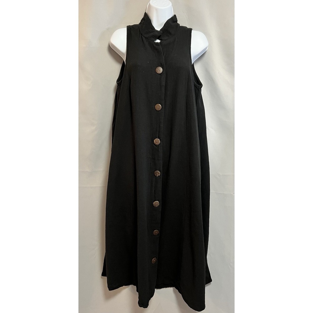Indigo Soul Mid Dress Black Large Button Up‎ Sleeveless Cotton Women's Fit Flare